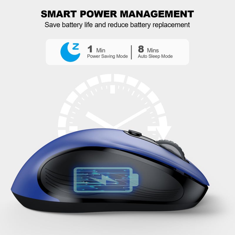 WisFox 2.4G Wireless Mouse for Laptop, Ergonomic Computer Mouse with USB Receiver and Type-C Adapter, 3 Adjustable Levels, 6 Button Cordless Wireless Mice for Windows Mac PC Notebook (Blue) - Image 4